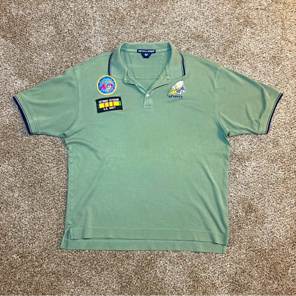 Devon & Jones Men's XL Green Pima Cotton Polo Shirt Seabees Embroidered